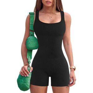Yoga Jumpsuit for Women Ribbed One Piece Tank Top Sleeveless Bodycon Sport Short
